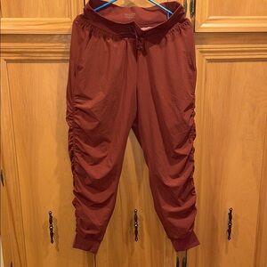 Athleta Rust Red Ruched Track Joggers